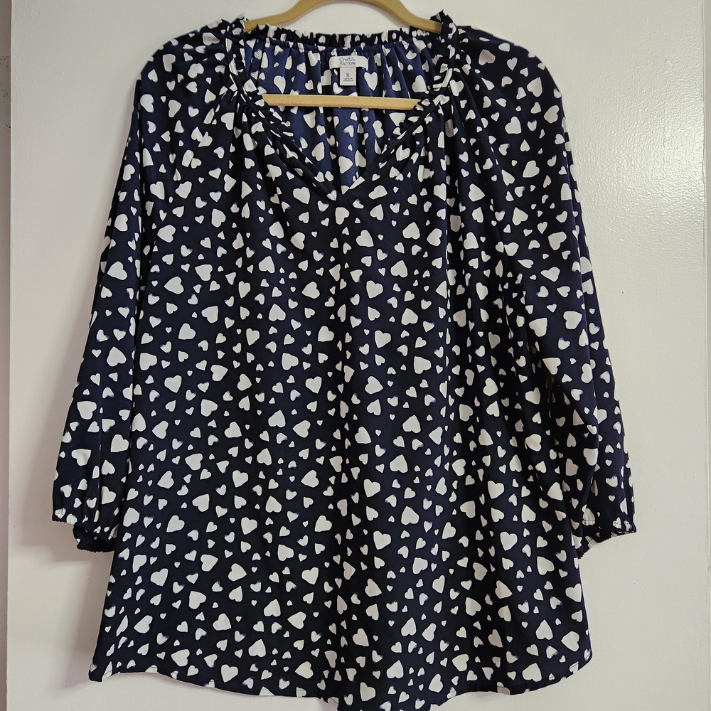 Croft & Barrow Navy and White Heart Blouse